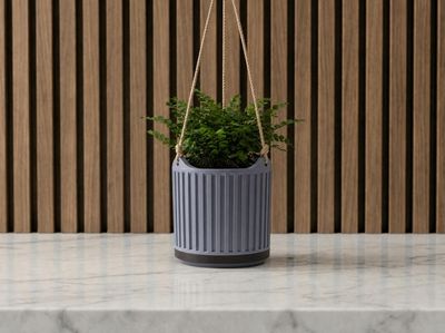 Fluted Hanging Planter with Drainage Tray, Modern Indoor Plant Pot, Boho Minimalist Home Decor – photo 2