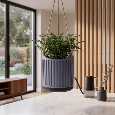 Fluted Hanging Planter with Drainage Tray, Modern Indoor Plant Pot, Boho Minimalist Home Decor – photo 7