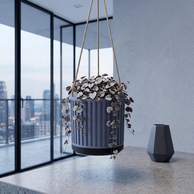 Fluted Hanging Planter with Drainage Tray, Modern Indoor Plant Pot, Boho Minimalist Home Decor – photo 8