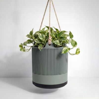 Hanging Planter Indoor with Drainage Saucer, Modern Fluted Plant Pot, Pothos Hanger, Housewarming Gift – photo 8