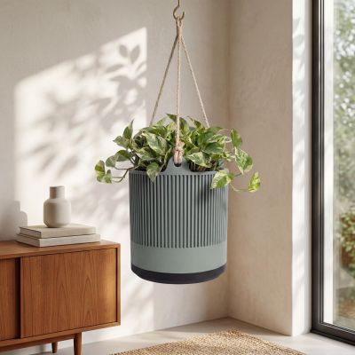 Hanging Planter Indoor with Drainage Saucer, Modern Fluted Plant Pot, Pothos Hanger, Housewarming Gift – photo 9