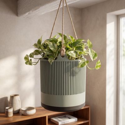 Hanging Planter Indoor with Drainage Saucer, Modern Fluted Plant Pot, Pothos Hanger, Housewarming Gift – photo 10