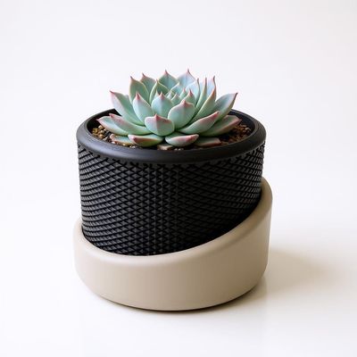 Modern Black Planter, Textured Two Tone Indoor Plant Pot, Minimalist Home Decor, Housewarming Gift Vase – photo 5