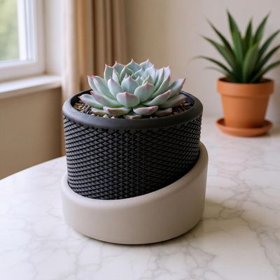 Modern Black Planter, Textured Two Tone Indoor Plant Pot, Minimalist Home Decor, Housewarming Gift Vase – photo 6