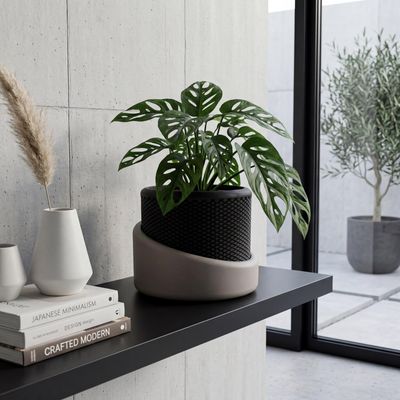 Modern Black Planter, Textured Two Tone Indoor Plant Pot, Minimalist Home Decor, Housewarming Gift Vase – photo 7