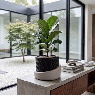 Modern Black Planter, Textured Two Tone Indoor Plant Pot, Minimalist Home Decor, Housewarming Gift Vase – photo 8