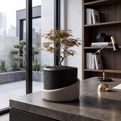 Modern Black Planter, Textured Two Tone Indoor Plant Pot, Minimalist Home Decor, Housewarming Gift Vase – photo 9