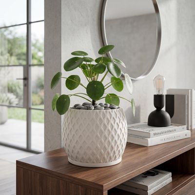 Modern Indoor Planter Pot with Drainage, Diamond Textured White Plant Pot, Geometric Home Decor Gift – photo 3