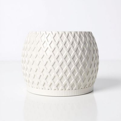 Modern Indoor Planter Pot with Drainage, Diamond Textured White Plant Pot, Geometric Home Decor Gift – photo 5