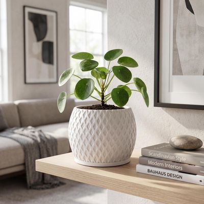 Modern Indoor Planter Pot with Drainage, Diamond Textured White Plant Pot, Geometric Home Decor Gift – photo 6