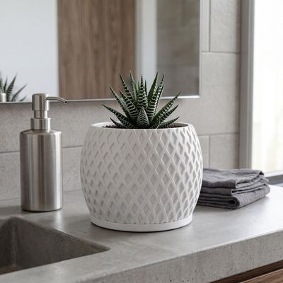 Modern Indoor Planter Pot with Drainage, Diamond Textured White Plant Pot, Geometric Home Decor Gift – photo 7
