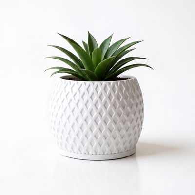 Modern Indoor Planter Pot with Drainage, Diamond Textured White Plant Pot, Geometric Home Decor Gift – photo 9