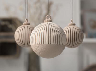 Japandi Christmas Ornament, Modern Ribbed Christmas Decor, Neutral Matte Tree Ornament, Minimalist Holiday Decor – photo 7