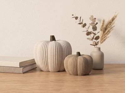 Modern Ribbed Pumpkin Decor, Neutral Fall Decor, Autumn Home Accent, Thanksgiving Shelf Decor, Minimalist Pumpkin – photo 1