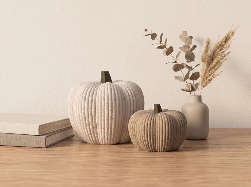 Modern Ribbed Pumpkin Decor, Neutral Fall Decor, Autumn Home Accent, Thanksgiving Shelf Decor, Minimalist Pumpkin