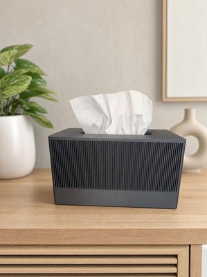 Modern Ribbed Tissue Box Cover, Fluted Rectangular Kleenex Holder, Minimalist Home Decor, Japandi, Sage Green Charcoal Beige – photo 3