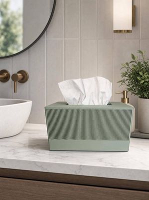 Modern Ribbed Tissue Box Cover, Fluted Rectangular Kleenex Holder, Minimalist Home Decor, Japandi, Sage Green Charcoal Beige – photo 4