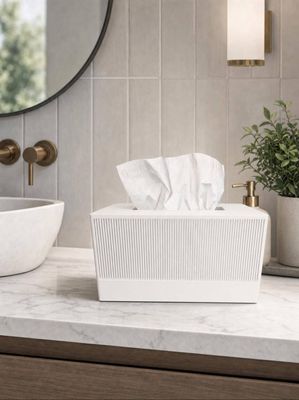 Modern Ribbed Tissue Box Cover, Fluted Rectangular Kleenex Holder, Minimalist Home Decor, Japandi, Sage Green Charcoal Beige – photo 5