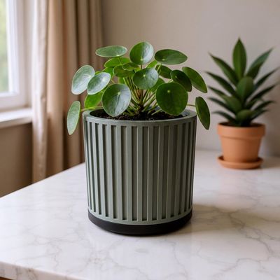 Ribbed Planter with Drainage Tray, Modern Fluted Plant Pot, Sage Green Indoor Planter, Housewarming Gift – photo 4
