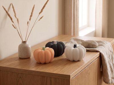 Ribbed Pumpkin Tealight Holder, Modern Fall Decor, LED Candle Holder, Minimalist Pumpkin Decor, Autumn Table Centerpiece – photo 2