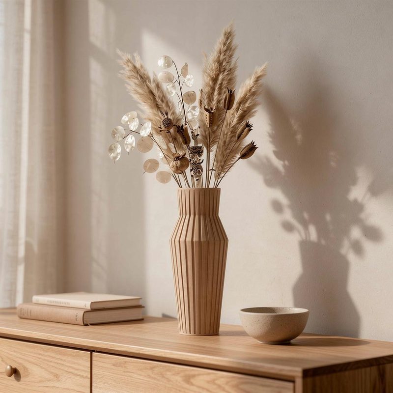 Tall Ribbed Japandi Vase