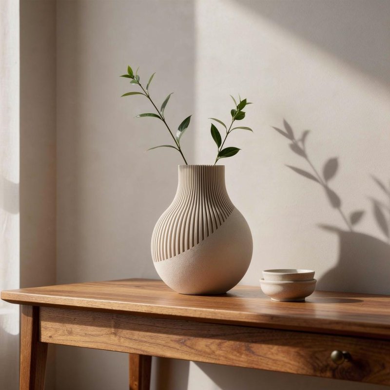 Ribbed Japandi Vase