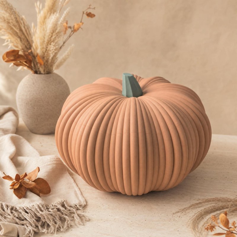 Ribbed Pumpkin Bowl with Lid, Modern Fall Decor, Pumpkin Candy Bowl, Autumn Home Decor, Decorative Storage Container